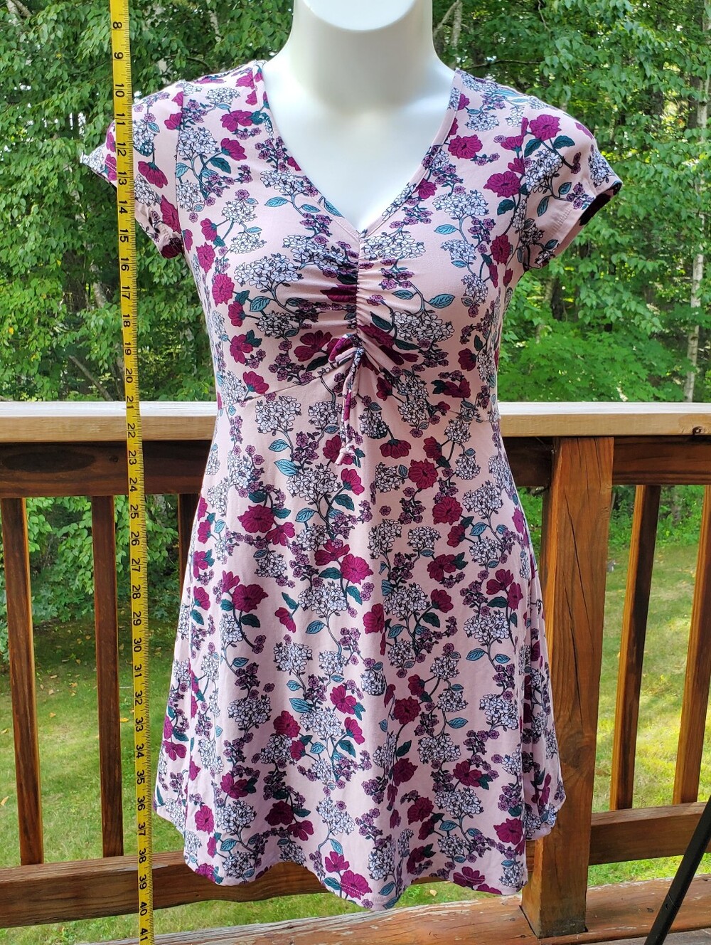 Ultra Flirt Pink Floral Ruched V-Neck Dress